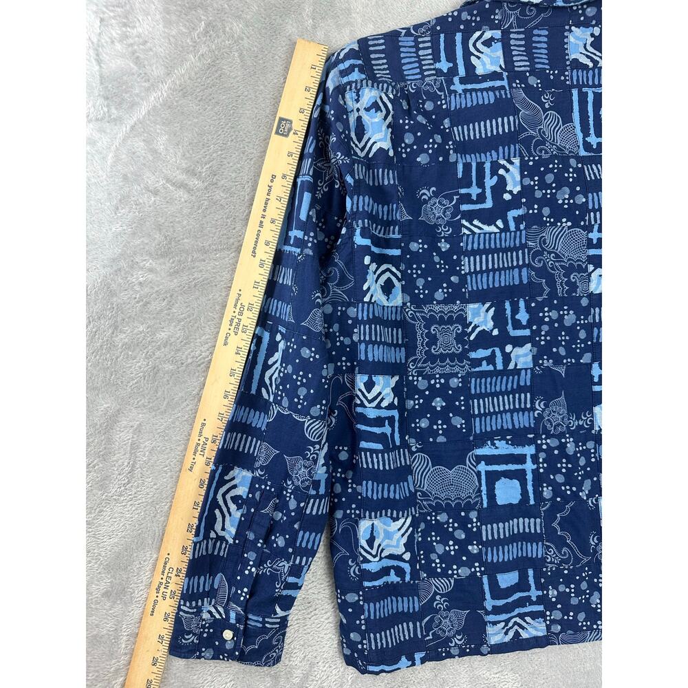 J.Crew Blue Indigo-dyed Indian Madras Patchwork Camp Loop Collar Shirt Men's XL - Picture 11 of 11